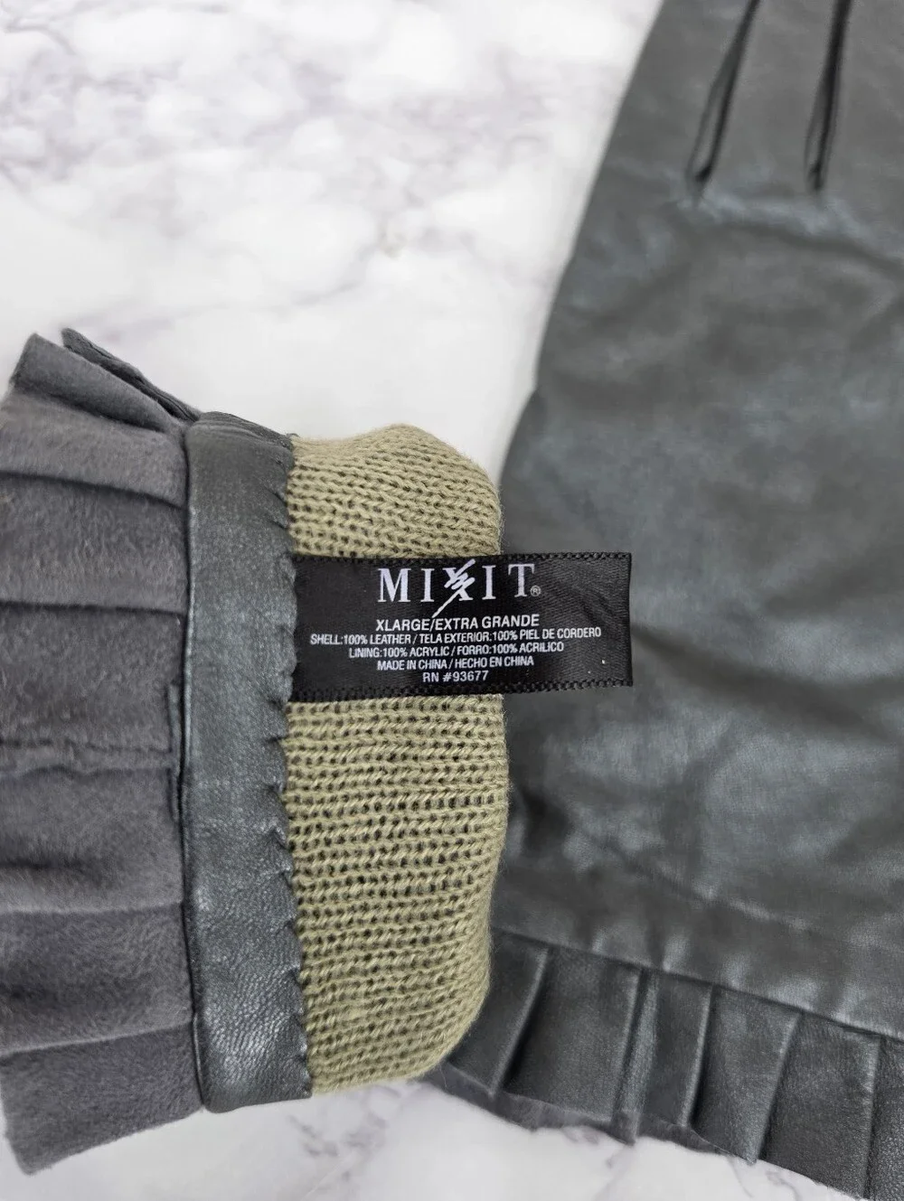 Mixit Metallic Gray Leather Driving Dress Gloves with Pleated Cuff